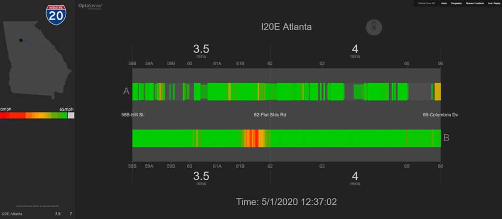 OptaSense software showing results for traffic monitoring