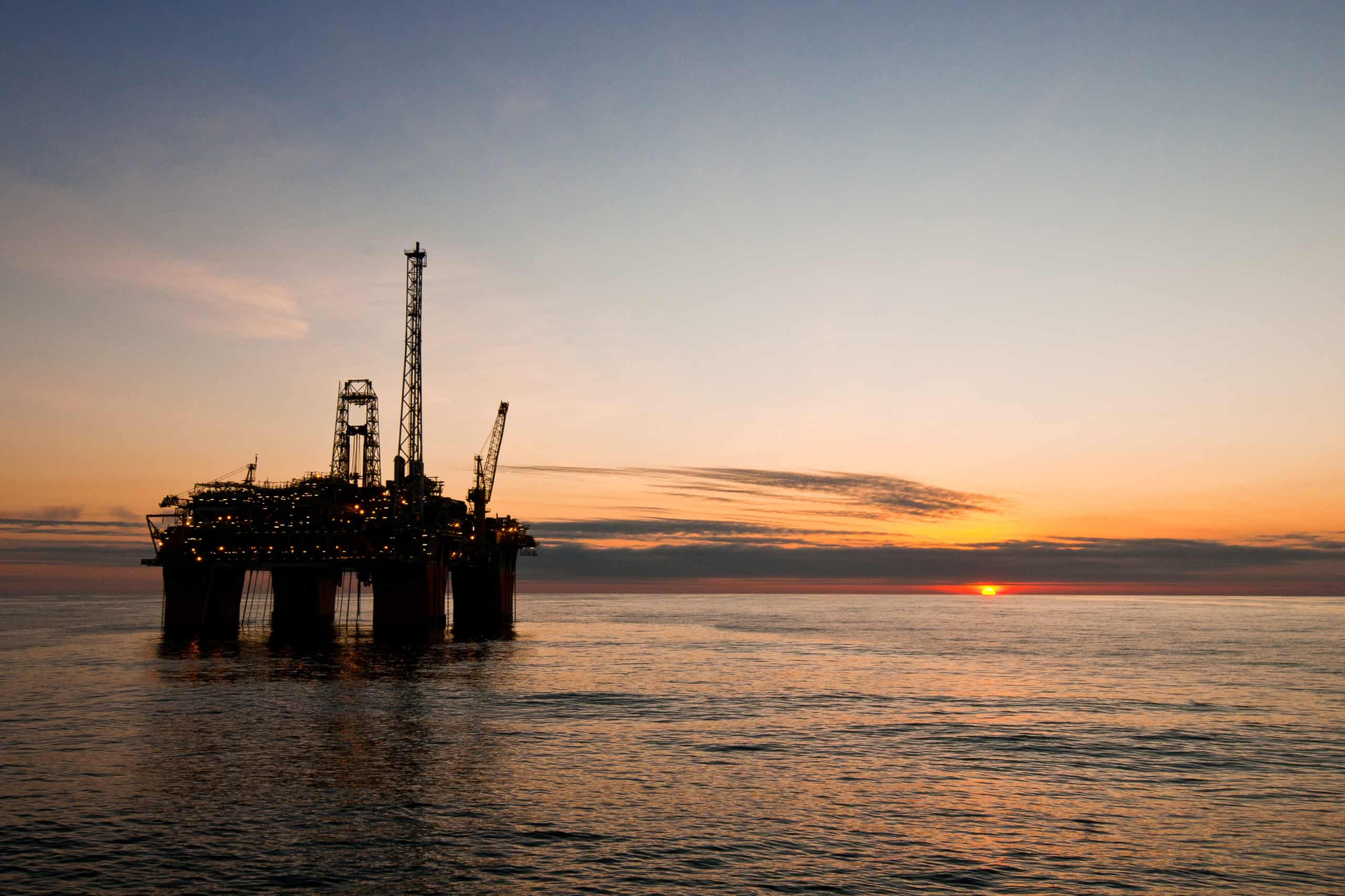 offshore rig at sunset